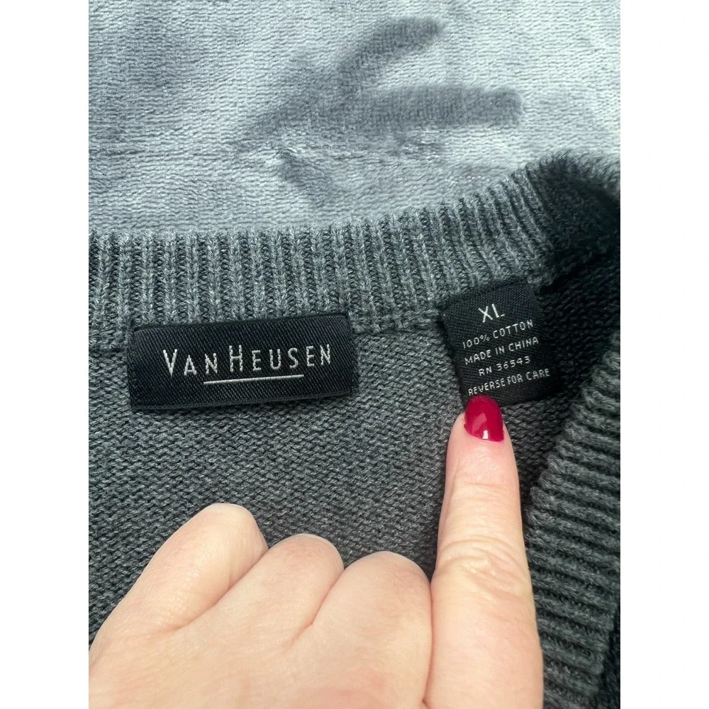 Van Heusen Sweater Mens XL Multi Argyle Tight Knit Rib Hem & Cuff Stretch Winter